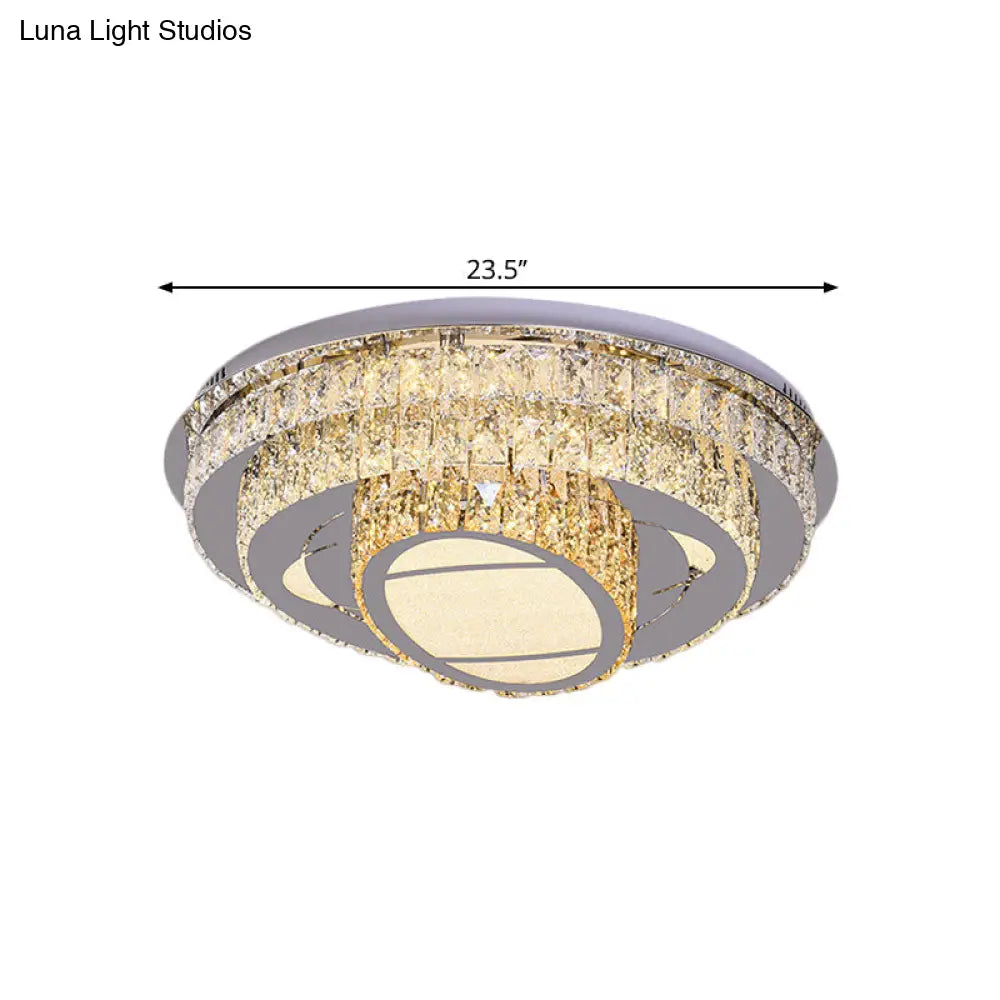 Modern Led Ceiling Lamp: Stainless - Steel Flushmount With Elegant Crystal Design
