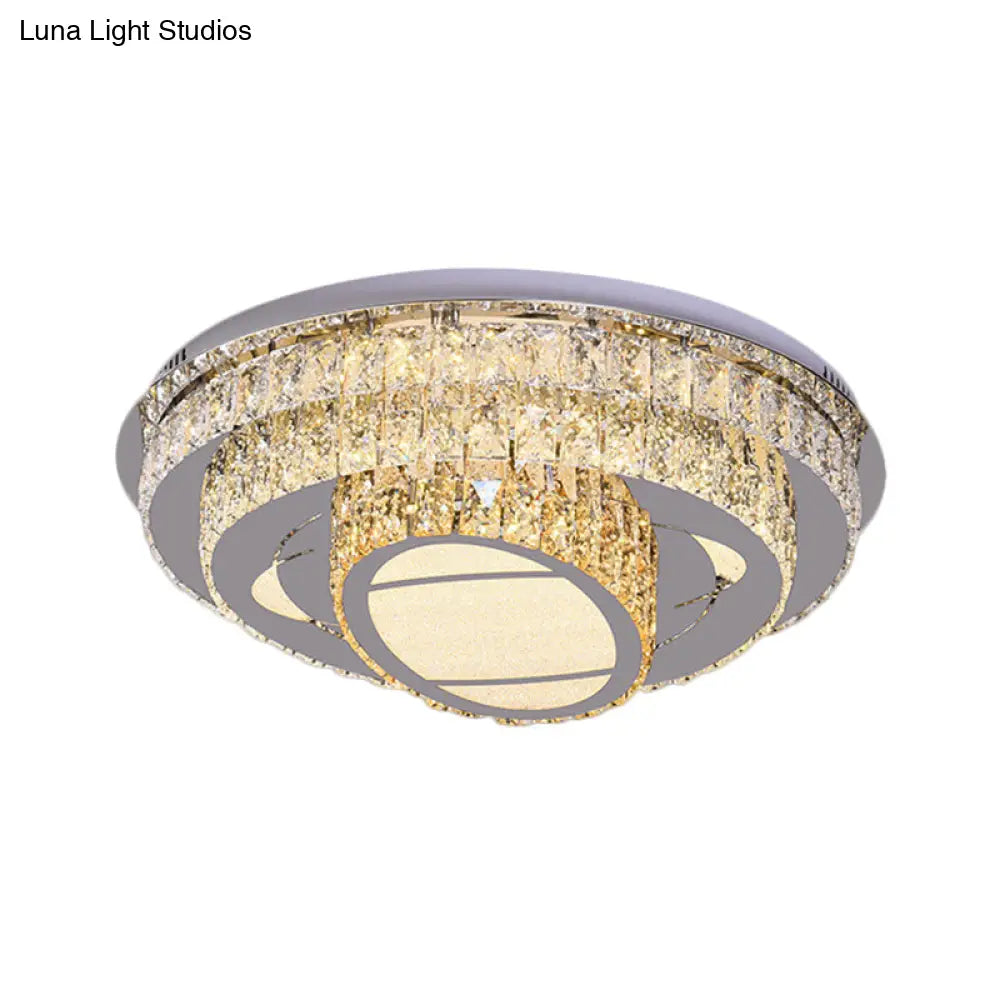 Modern Led Ceiling Lamp: Stainless - Steel Flushmount With Elegant Crystal Design