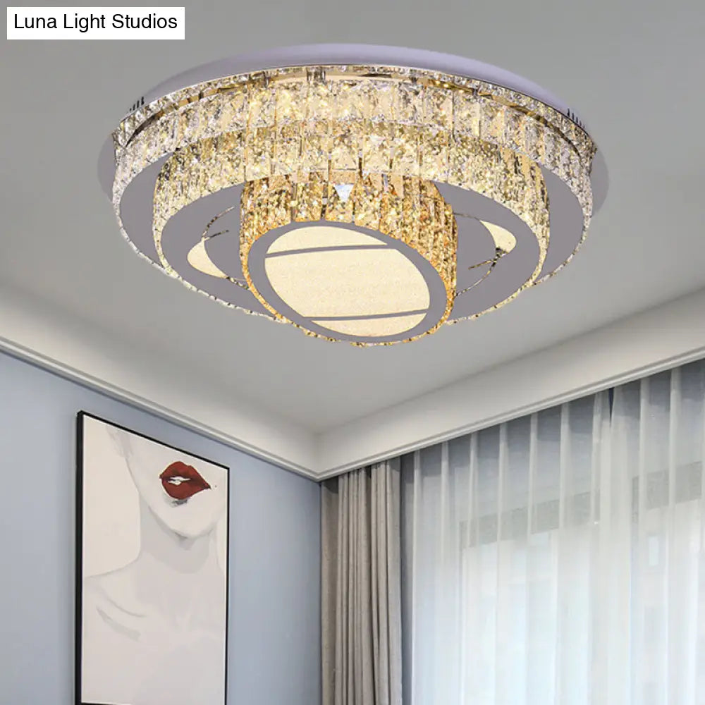Modern Led Ceiling Lamp: Stainless - Steel Flushmount With Elegant Crystal Design