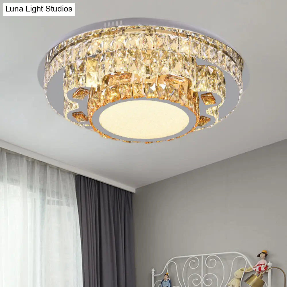 Modern Led Ceiling Lamp: Stainless - Steel Flushmount With Elegant Crystal Design