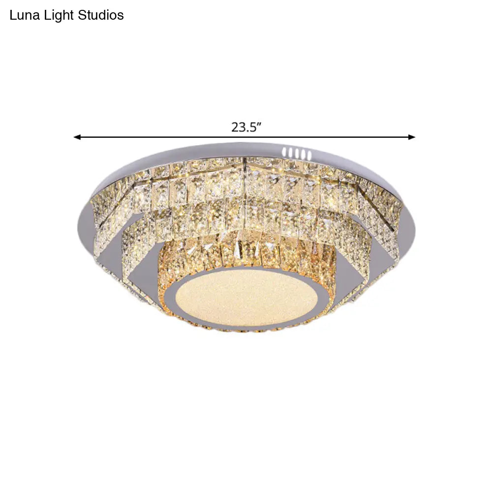 Modern Led Ceiling Lamp: Stainless - Steel Flushmount With Elegant Crystal Design