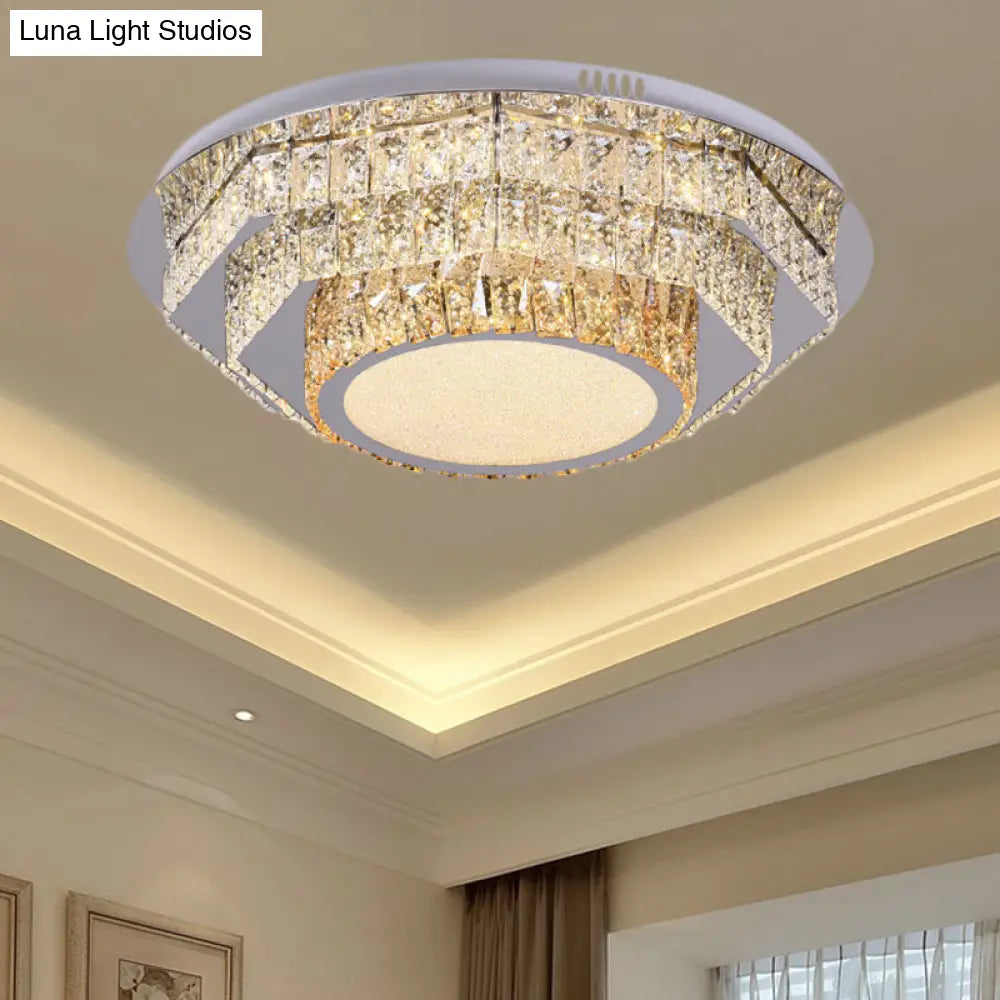 Modern Led Ceiling Lamp: Stainless - Steel Flushmount With Elegant Crystal Design