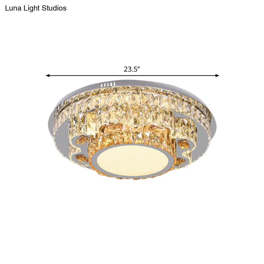 Modern Led Ceiling Lamp: Stainless - Steel Flushmount With Elegant Crystal Design