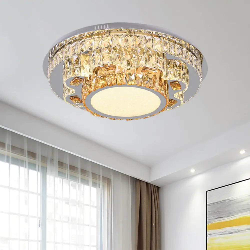 Modern Led Ceiling Lamp: Stainless - Steel Flushmount With Elegant Crystal Design / A