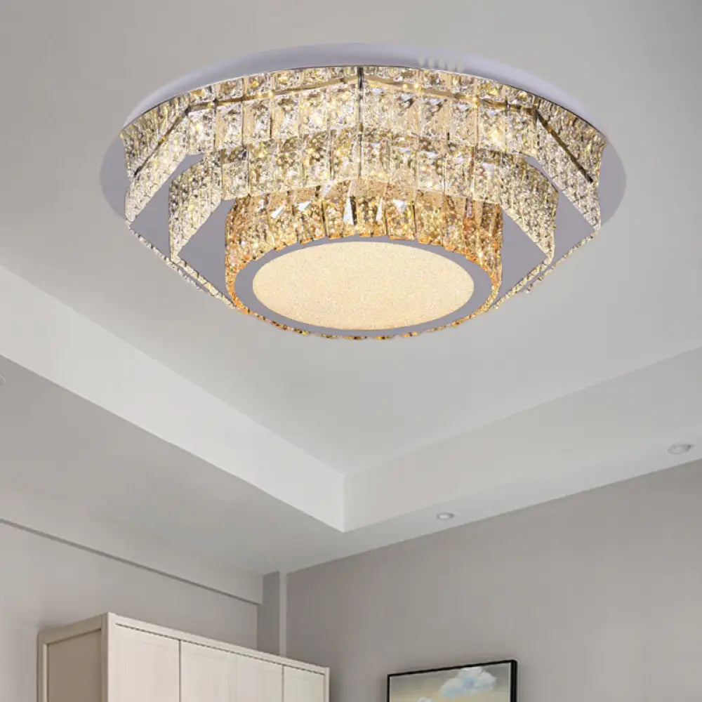 Modern Led Ceiling Lamp: Stainless - Steel Flushmount With Elegant Crystal Design / B