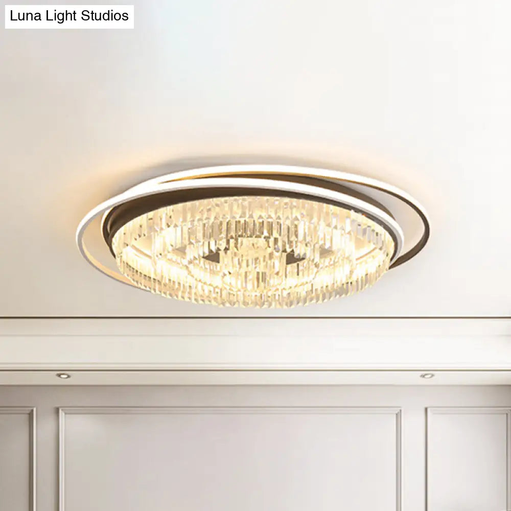 Modern Led Crystal Ceiling Lamp: Layered Circle Design Black & White Flush Mount
