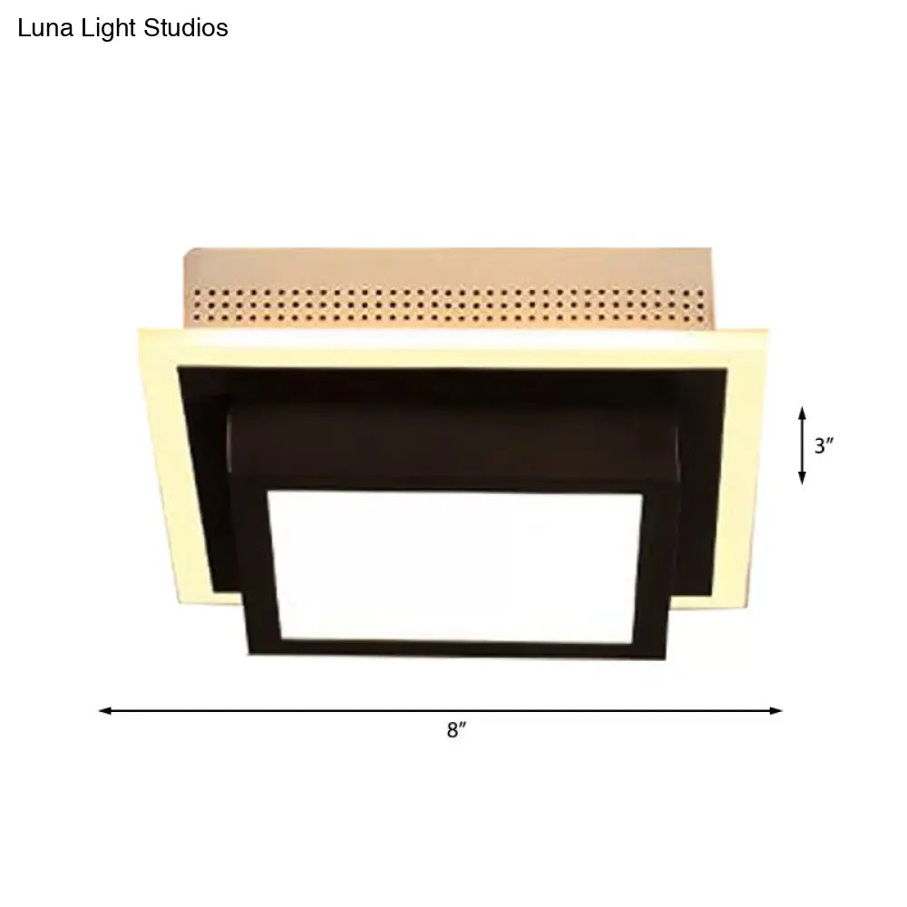 Modern Led Flush Ceiling Lamp In Black/White - Round Square Or Triangle Acrylic Design For Corridor