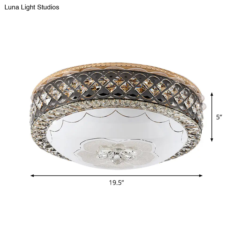 Modern Led Flush Crystal Ceiling Fixture In Black For Bedroom