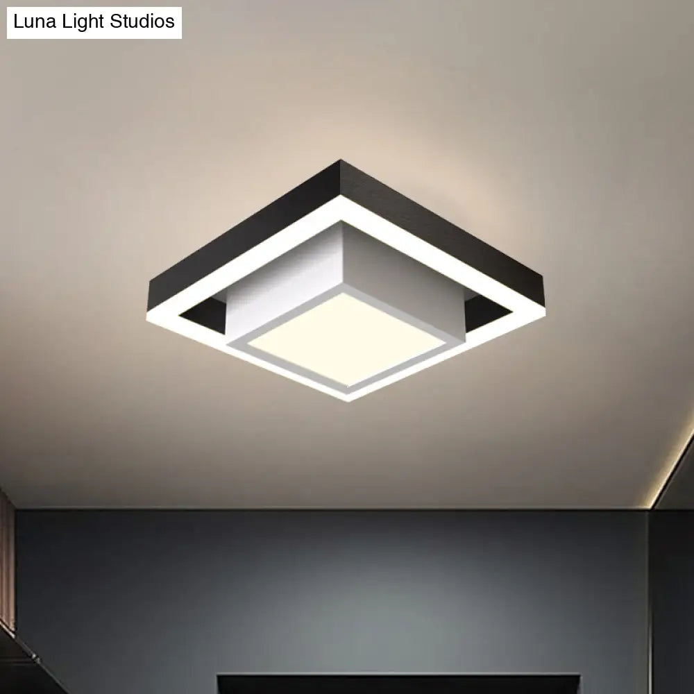 Modern Led Flush Mount For Hall With Dual Square Design Acrylic Shade And Black/Gold/Coffee Finish.