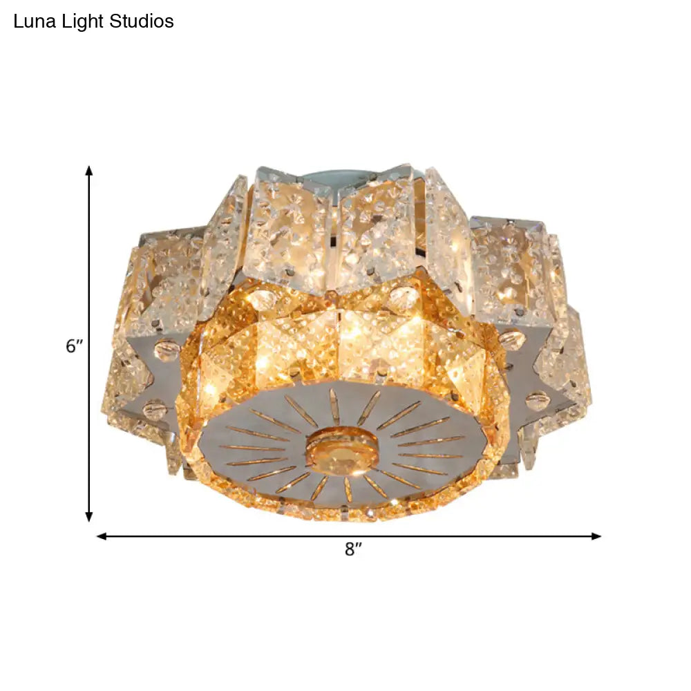 Modern Led Flush Mount Light Fixture With Clear Crystal Blocks In Nickel - Twelve - Pointed Star