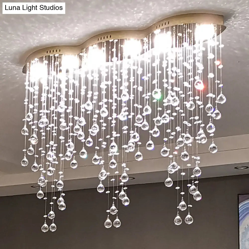 Modern Led Gold Flush Mount Raindrop Crystal Ceiling Lamp For Living Room