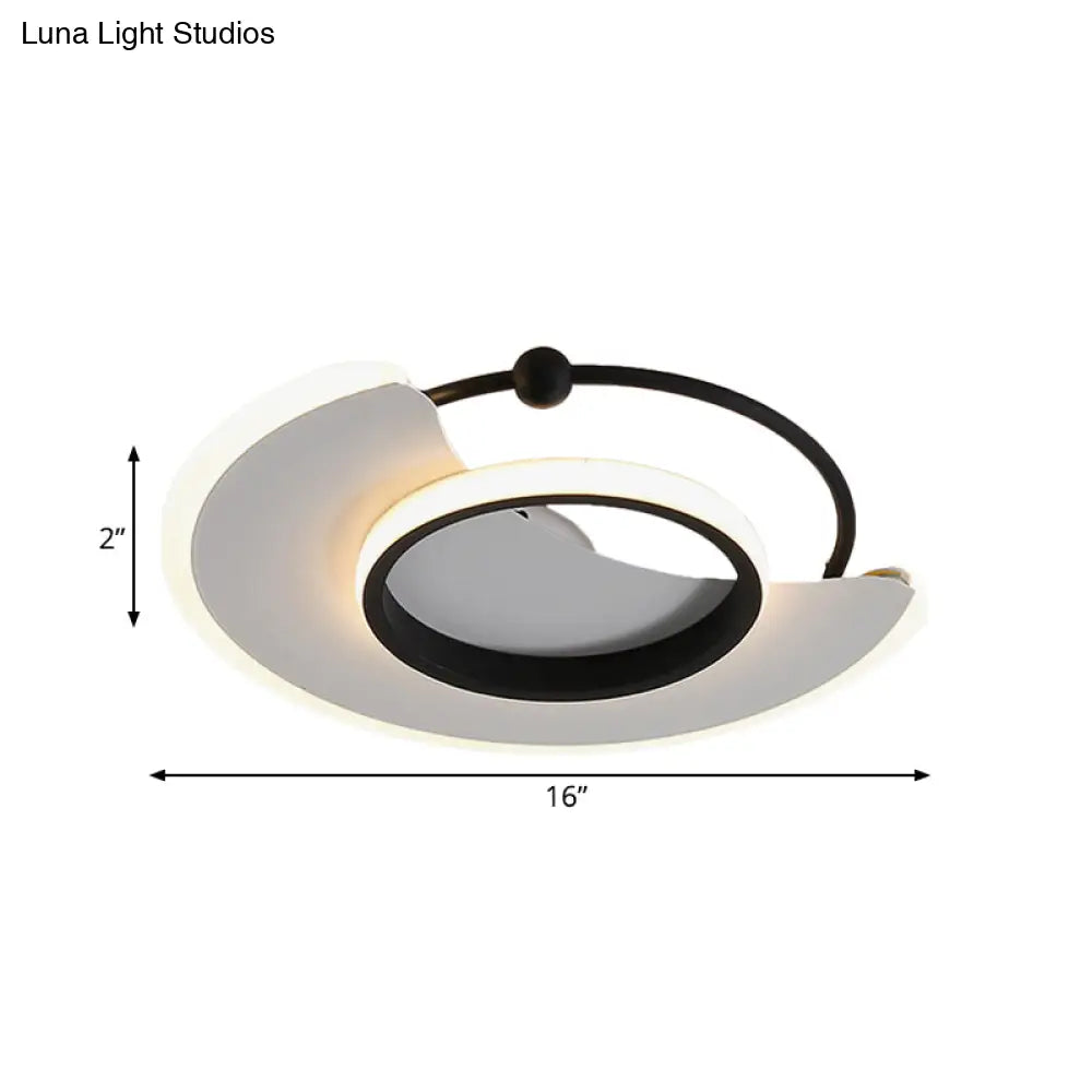 Modern Led Moon - Shaped White Flushmount Ceiling Light For Bedroom