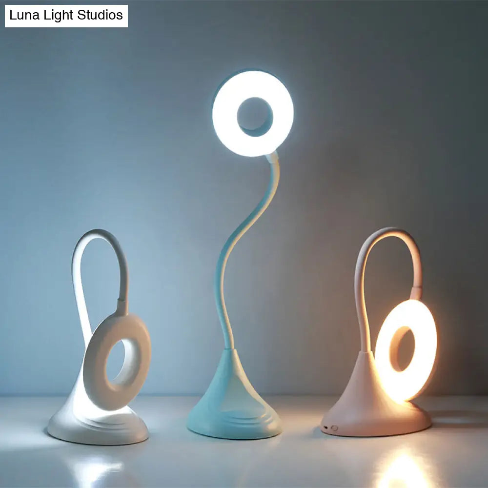 Modern Led Touch Desk Lamp - Blue/Pink/White Circular Design For Bedside Reading