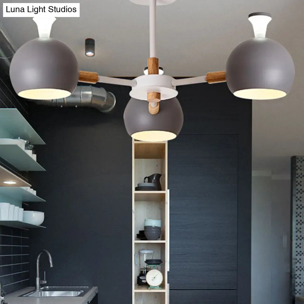 Modern Metal Globe Chandelier - 3-Light Hanging Light For Dining Table