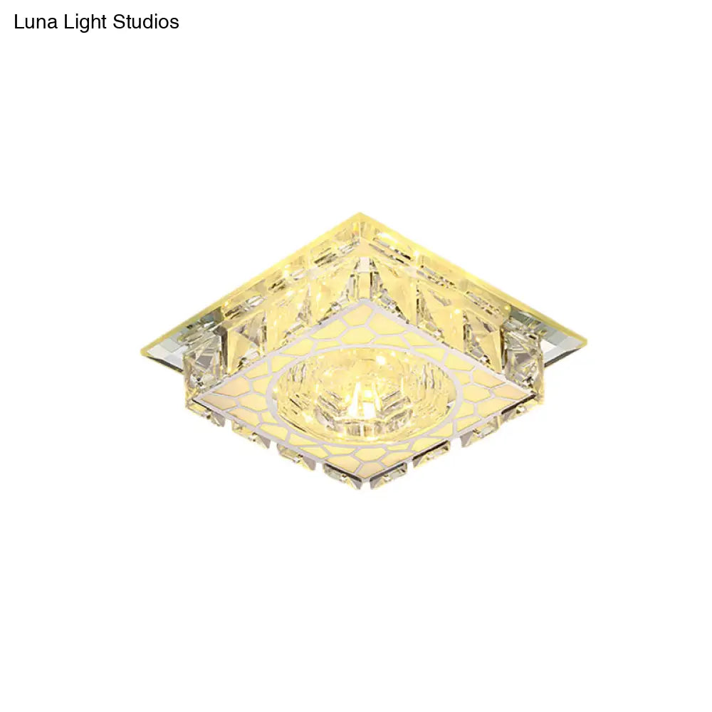 Modern Mini Led Ceiling Flush Mount Light With Clear Crystal For Hallway