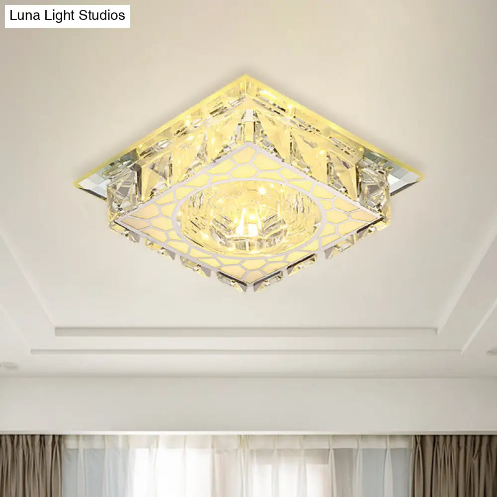 Modern Mini Led Ceiling Flush Mount Light With Clear Crystal For Hallway