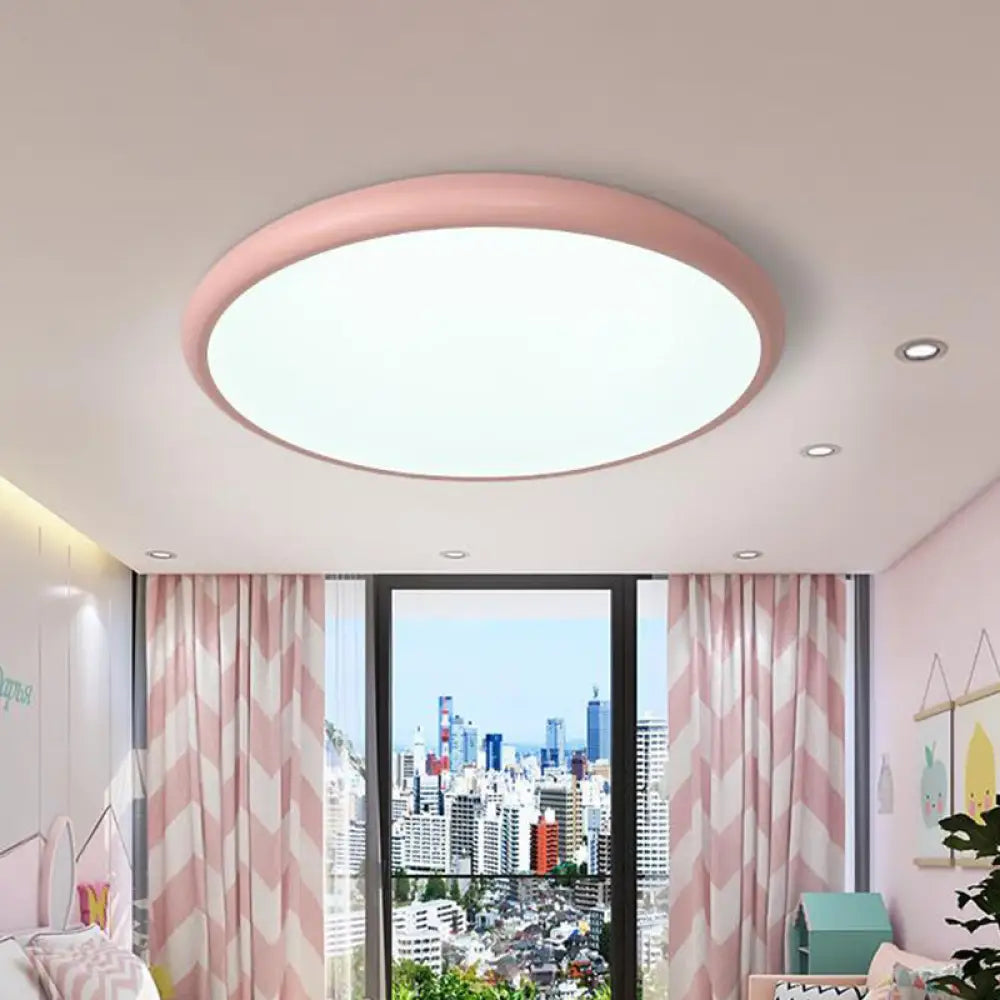 Modern Pink Led Ceiling Mounted Fixture Round Acrylic Flush Mount Light In Warm & White
