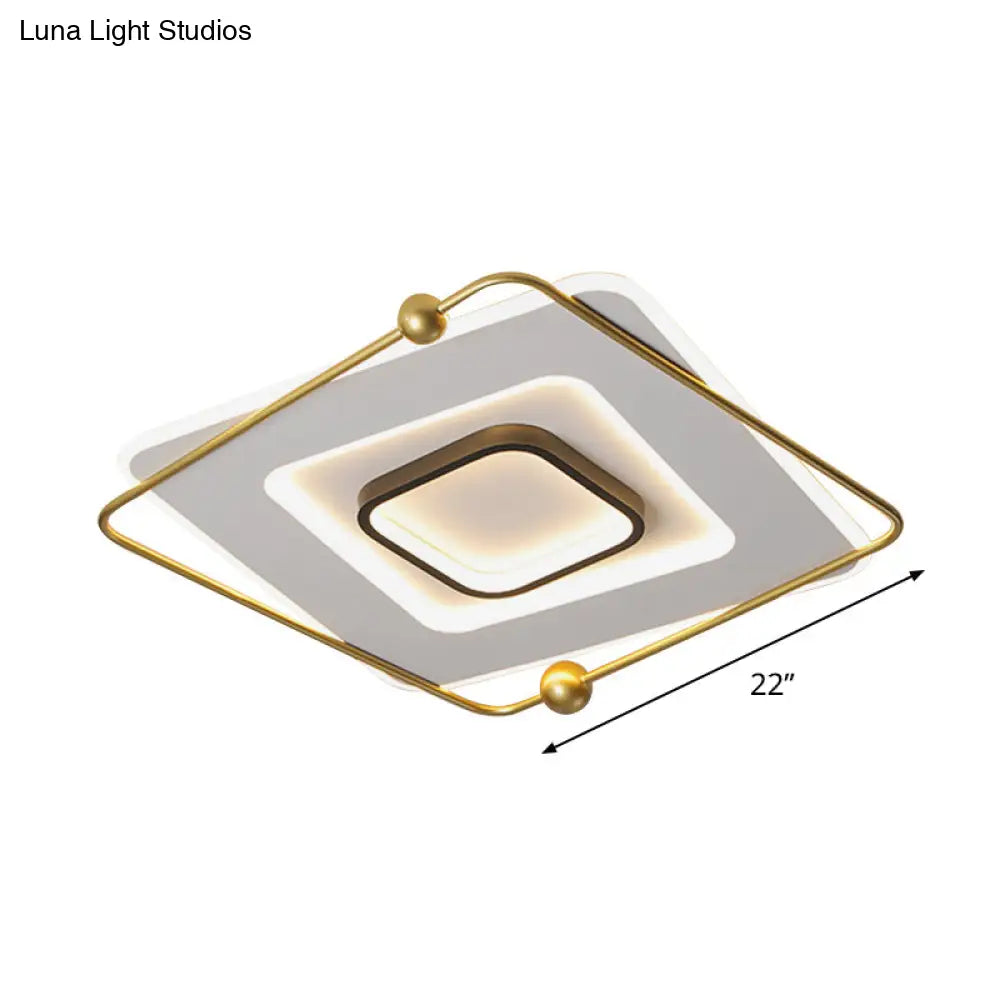 Modern White - Gold Tiered Led Flush Mount Ceiling Light Thin Square Aluminum Fixture (18’/22’