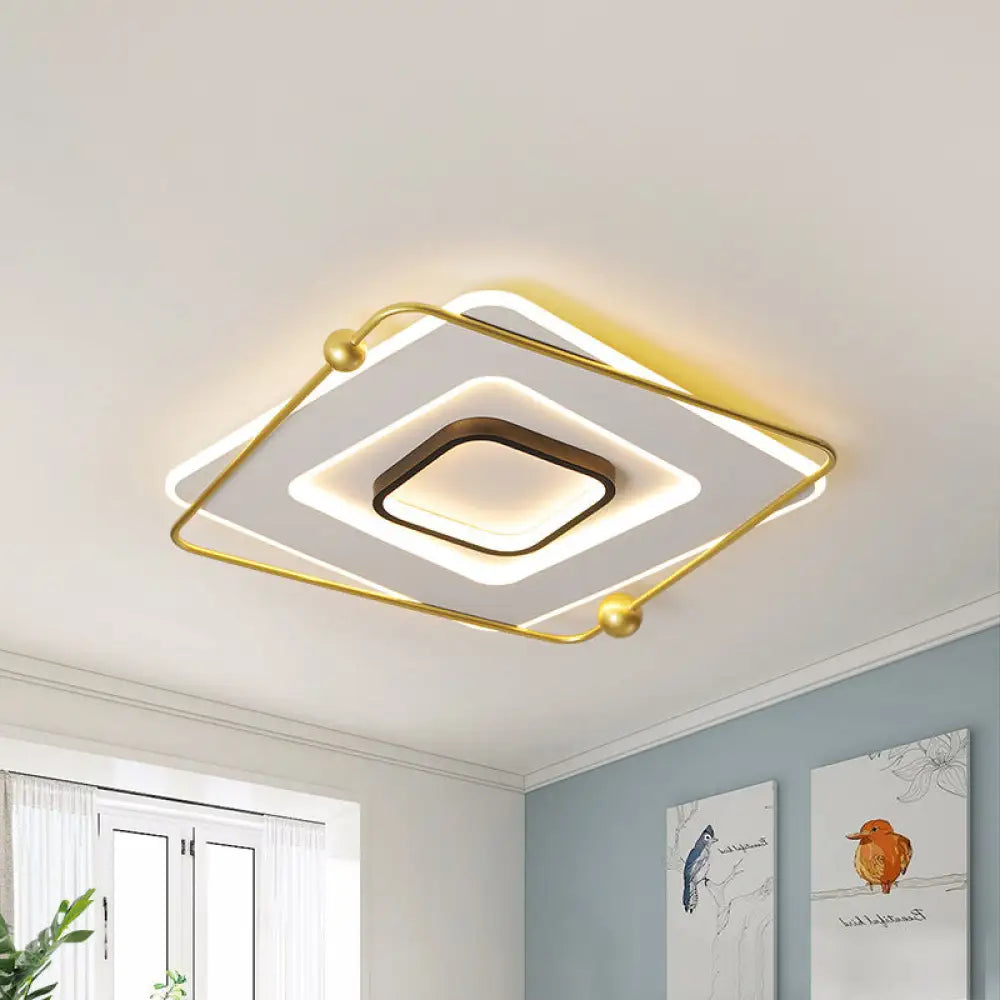 Modern White-Gold Tiered Led Flush Mount Ceiling Light Thin Square Aluminum Fixture (18/22 Width) -