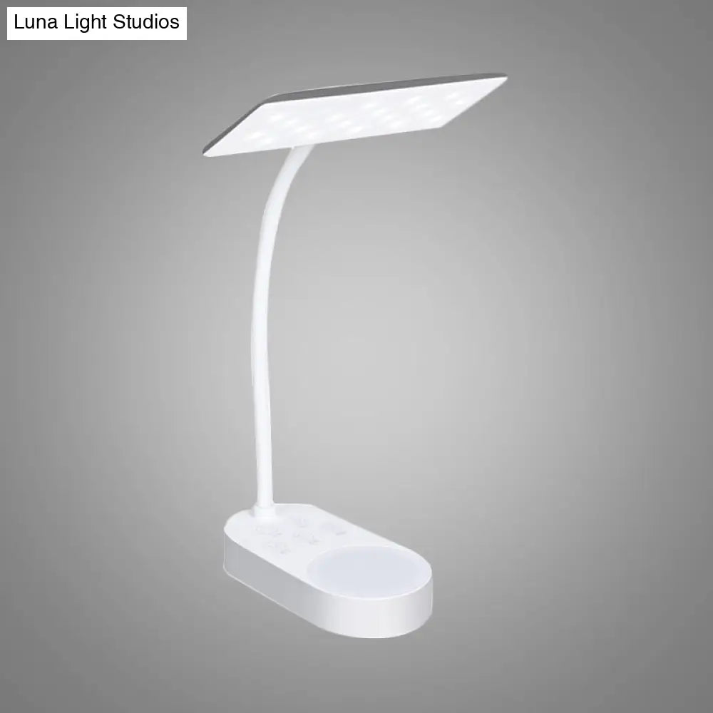Modern White Led Desk Lamp - Simple Rectangular Panel Shade For Bedside Reading