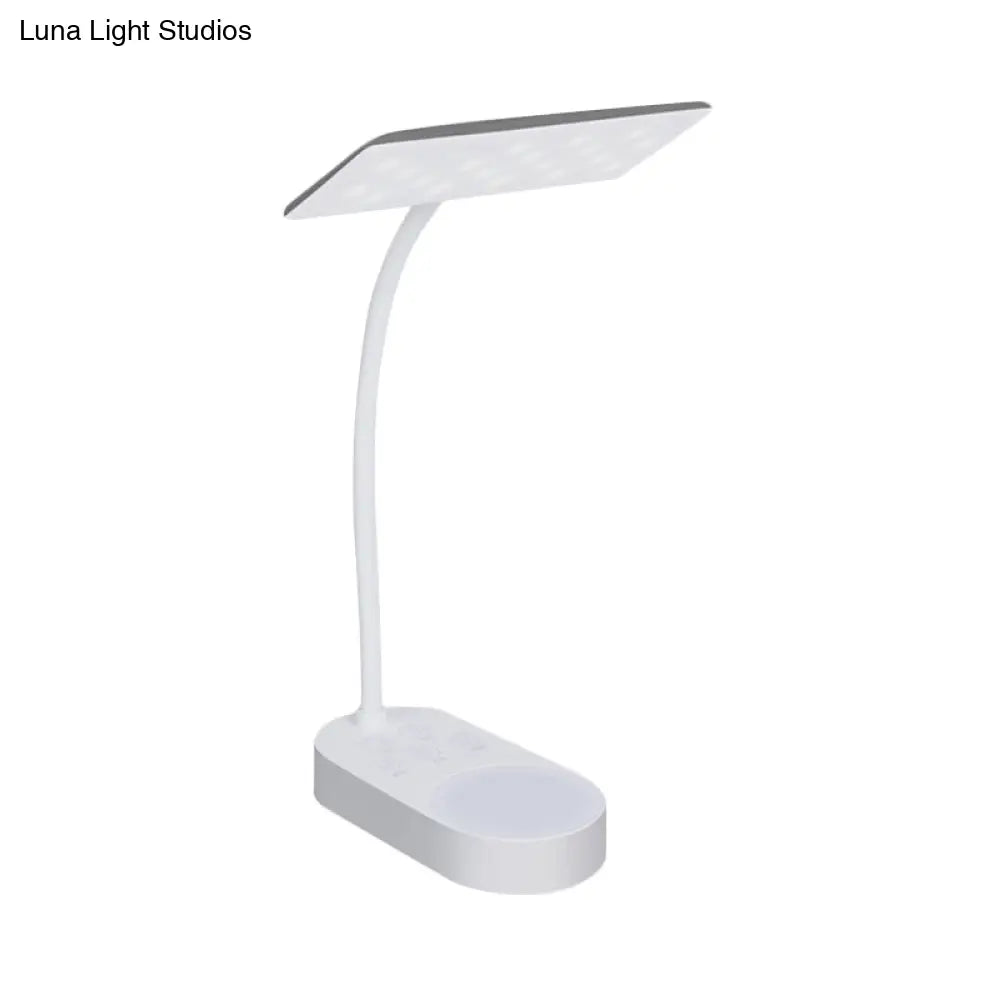 Modern White Led Desk Lamp - Simple Rectangular Panel Shade For Bedside Reading