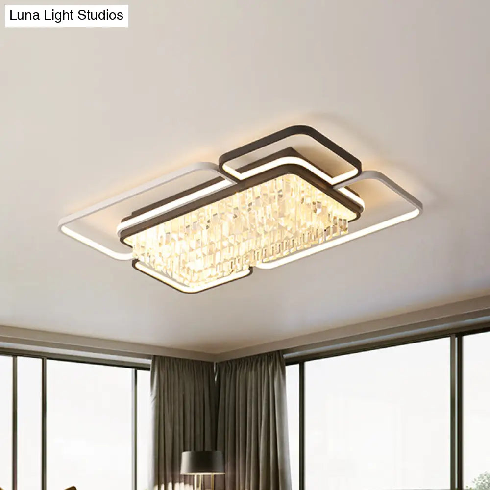 Modernist Crystal Prisms Led Ceiling Flush Mount Light - Black - White Flushmount For Living Room