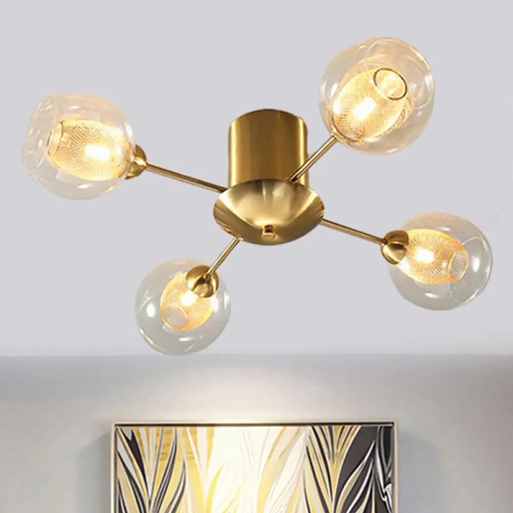 Modernist Gold LED Semi Flush Mount Ceiling Lamp with Clear Ribbed ...