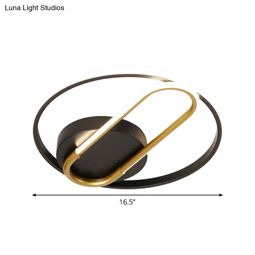 Modernist Metal Flush Ceiling Lighting Fixture - Ring And Oval Design 16.5’/20.5’ Width Led