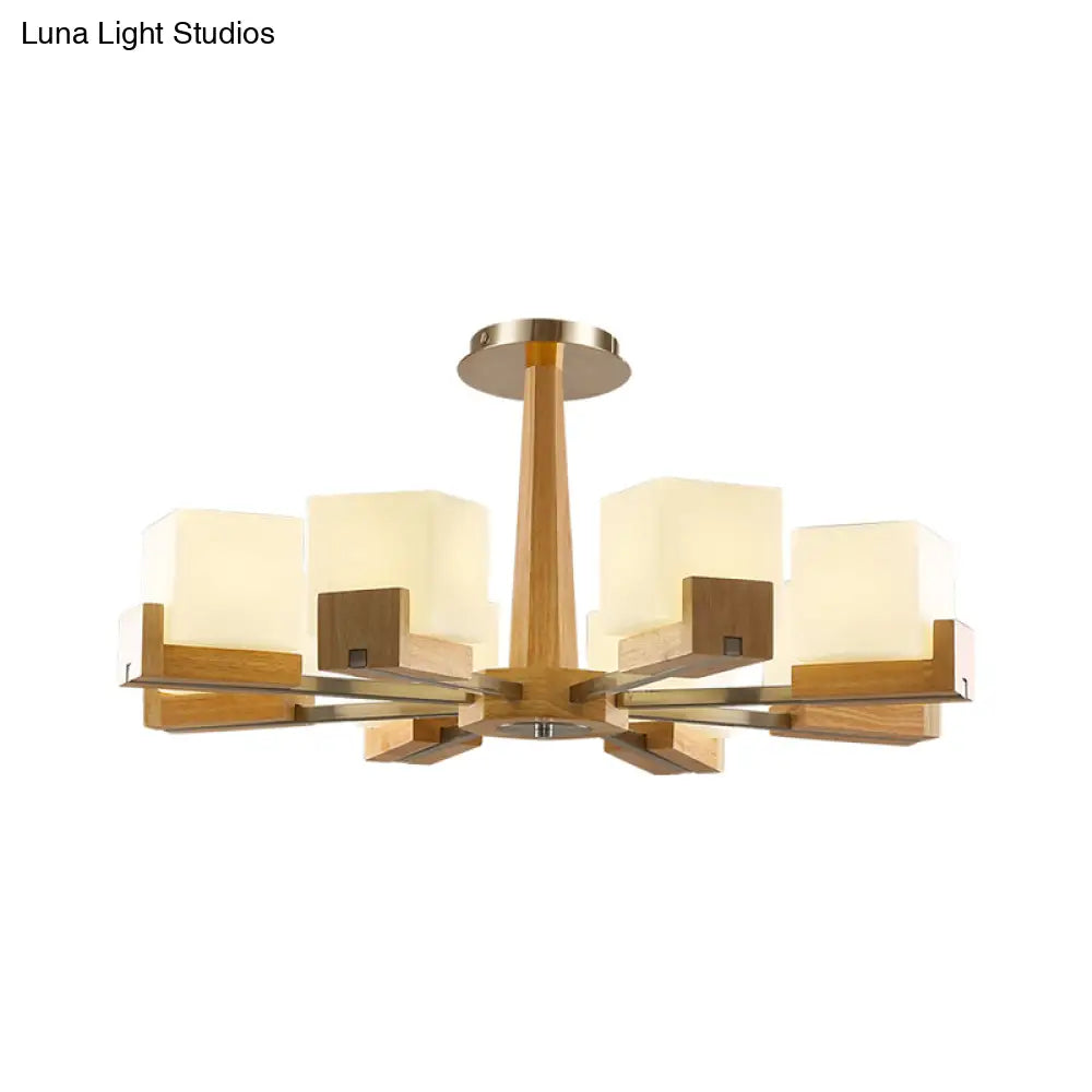 Nordic Acrylic Chandelier Pendant Lamp With Wood Chain Hang/Flushmount For Dining Room - 3/5/8 Heads