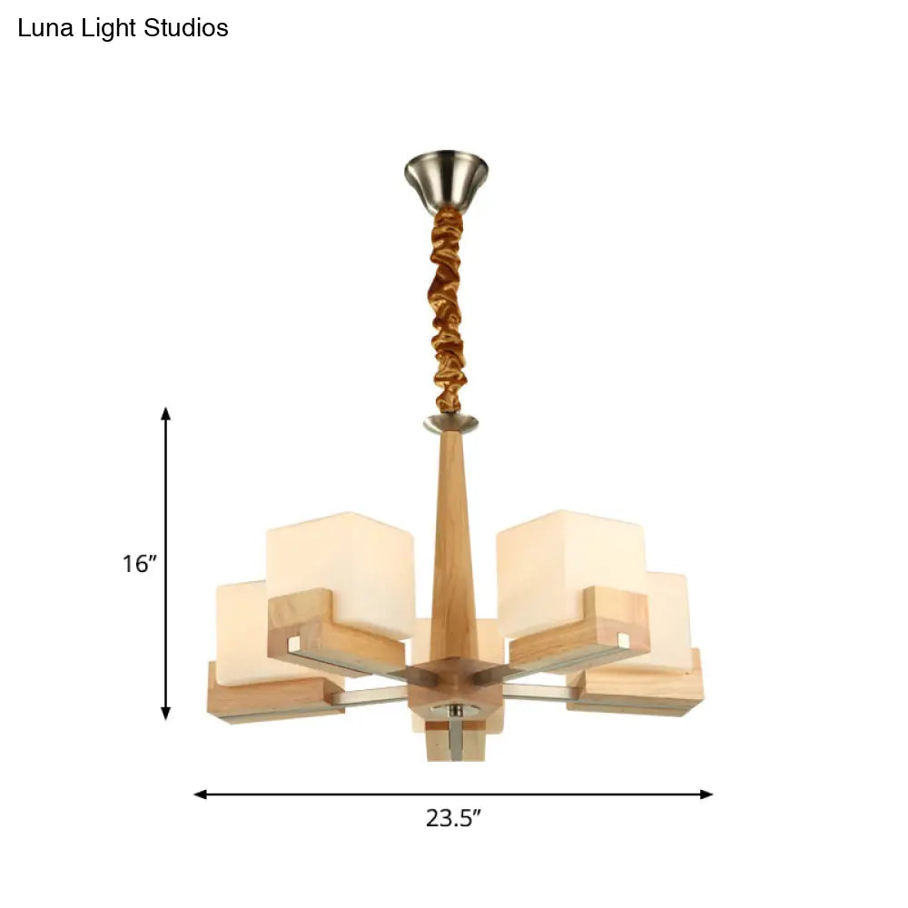 Nordic Acrylic Chandelier Pendant Lamp With Wood Chain Hang/Flushmount For Dining Room - 3/5/8 Heads