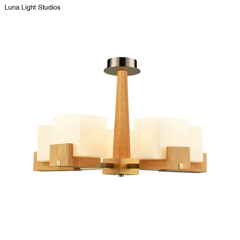 Nordic Acrylic Chandelier Pendant Lamp With Wood Chain Hang/Flushmount For Dining Room - 3/5/8 Heads