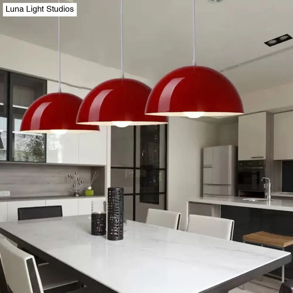 Nordic Aluminum Dome Hanging Light - 1 Suspension For Dining Room (Black/White/Red 12/14/16) Red /