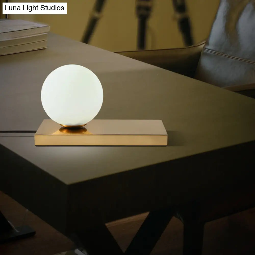 Nordic Gold Metal Night Lamp With Global White Glass Shade - Bedroom Table Light (1-Bulb)