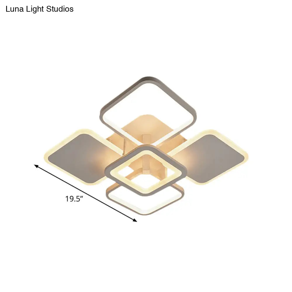 Nordic Led Metal Square/Diamond Semi Mount Ceiling Lamp In White/Warm Light For Dorm