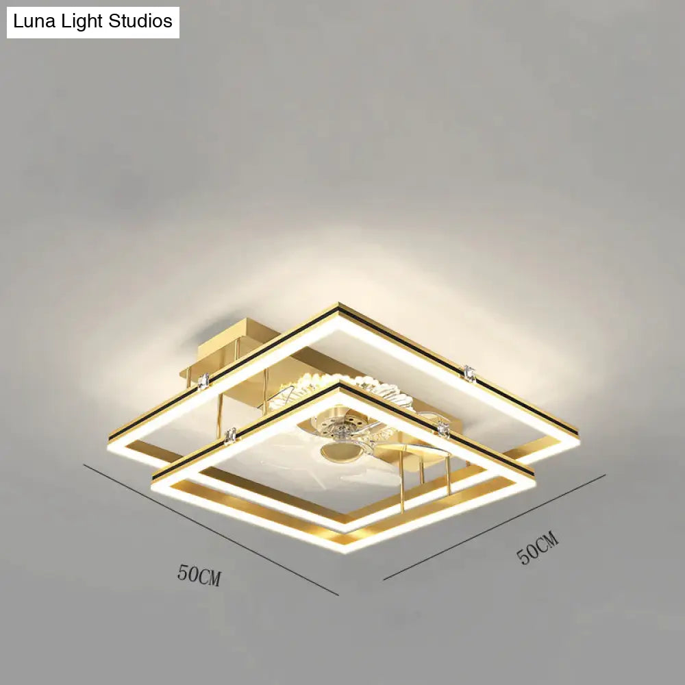 Nordic Light Luxury Fan Living Room Square Ceiling Lamp Simple Dining Bedroom Gold / C Stepless