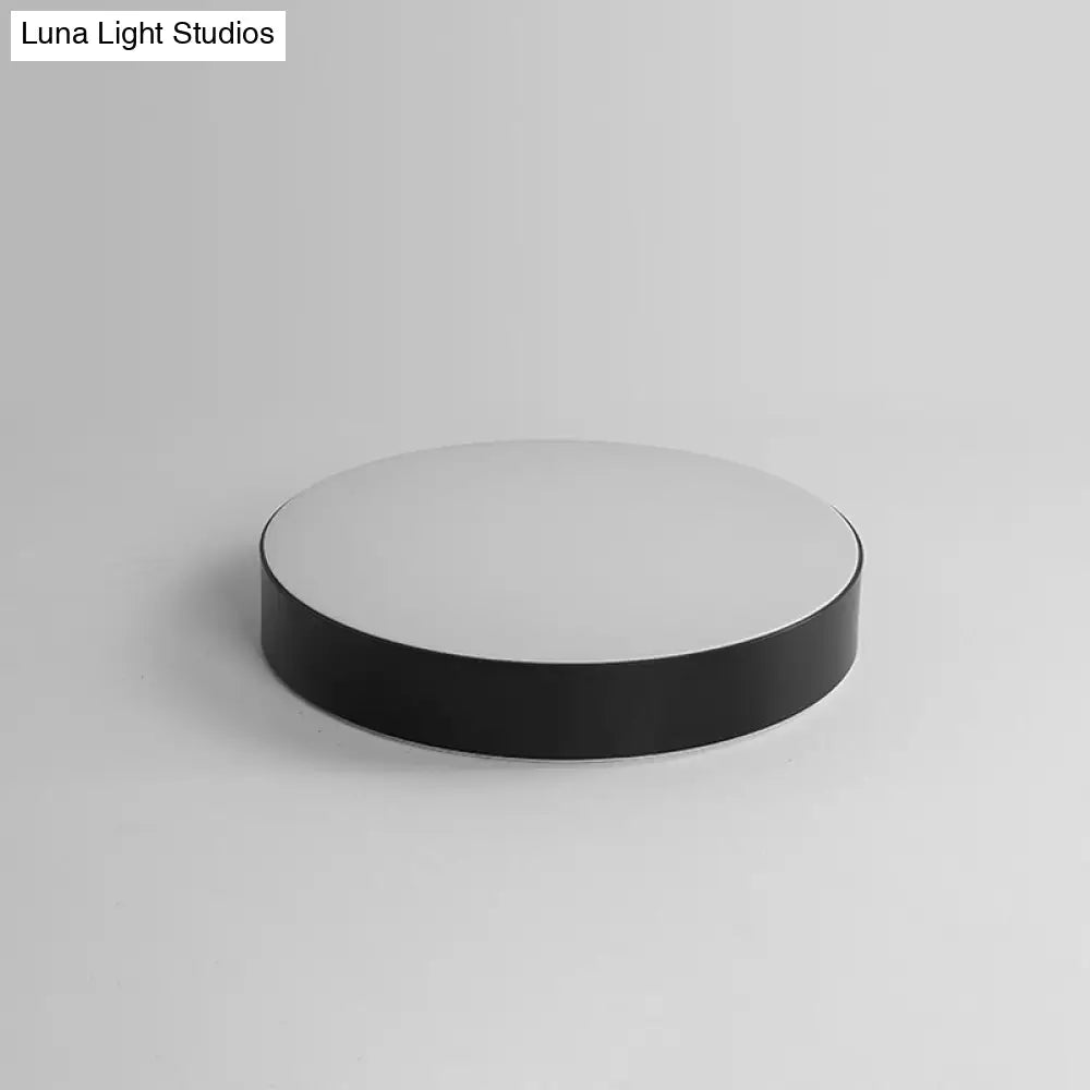 Nordic Short Drum Ceiling Flush Led Light In Black/White 16’/19.5’ Diameter