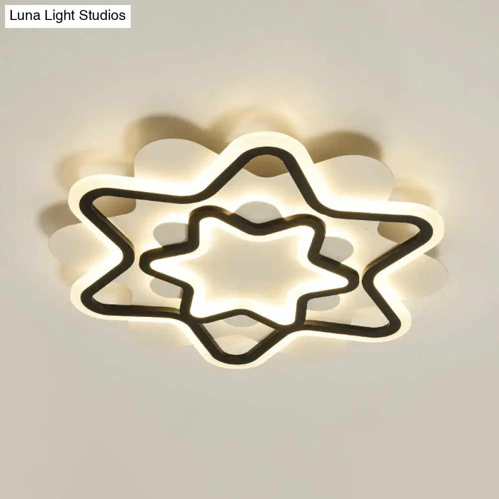 Nordic Style Led Acrylic Star Frame Flush Mount Ceiling Lamp In White/Black