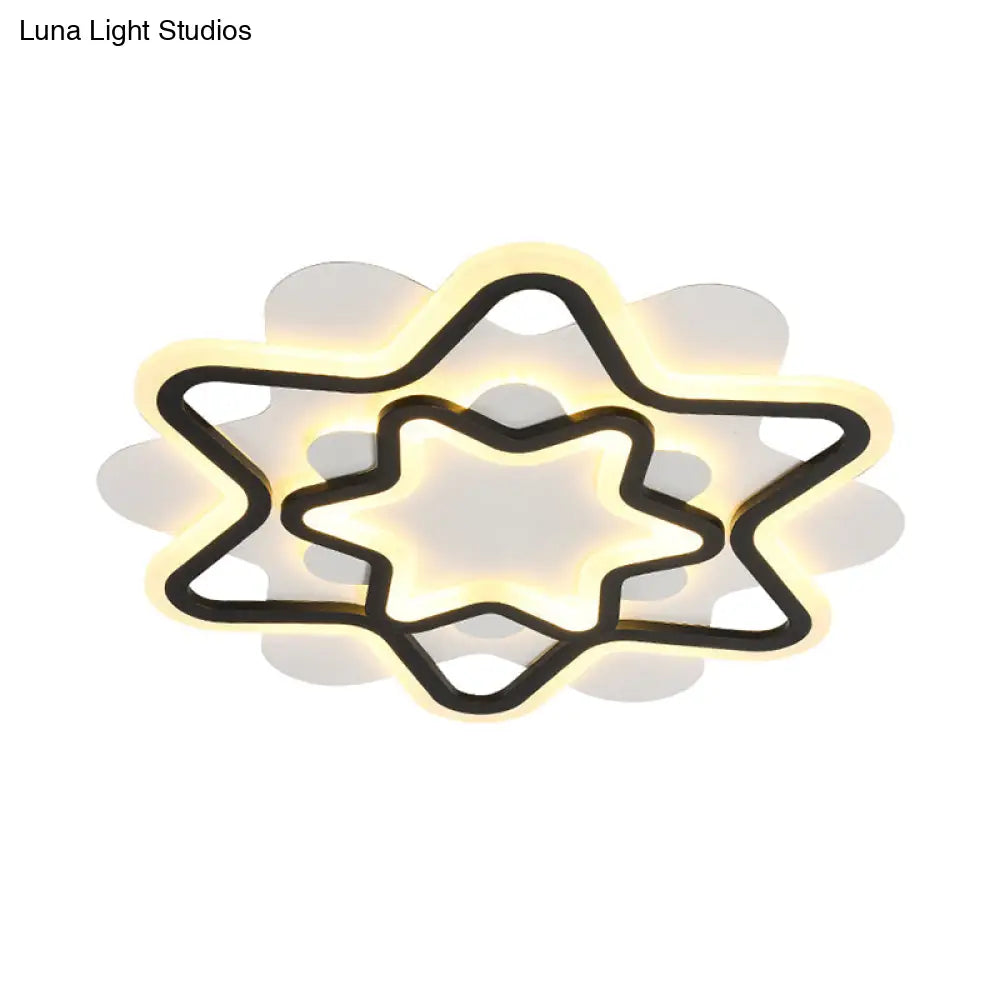 Nordic Style Led Acrylic Star Frame Flush Mount Ceiling Lamp In White/Black
