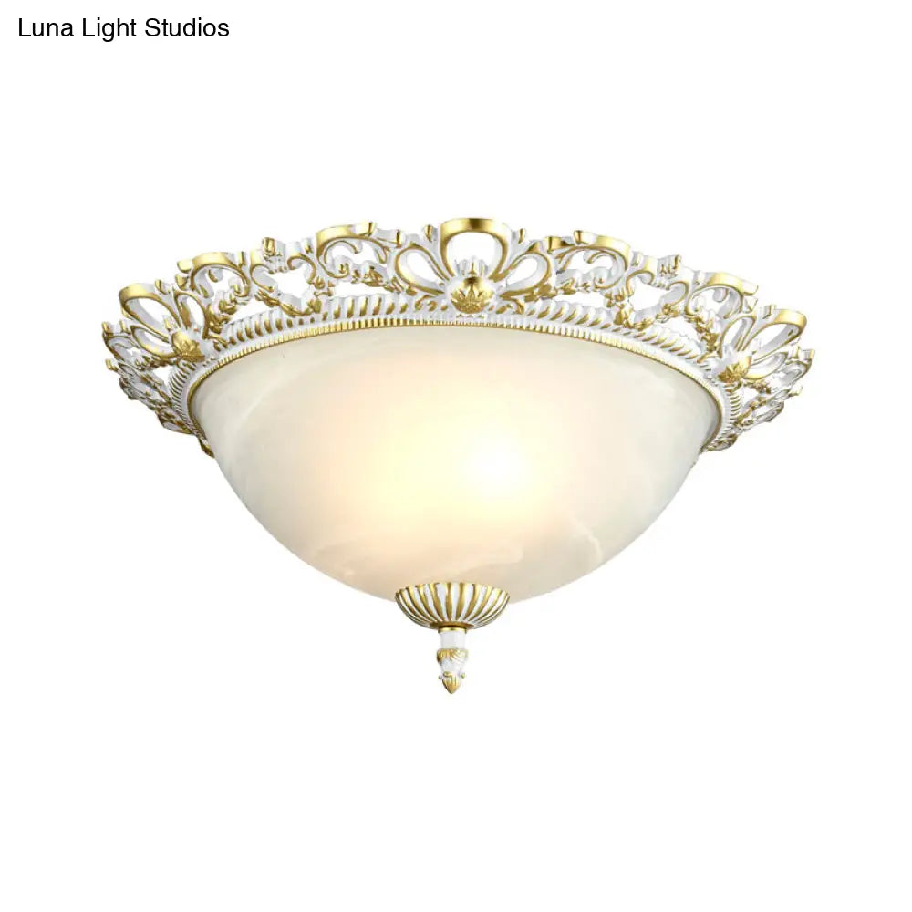 Opal Frosted Glass Flushmount Countryside Brass/White Floral Ceiling Lamp 11’/19.5’ Wide