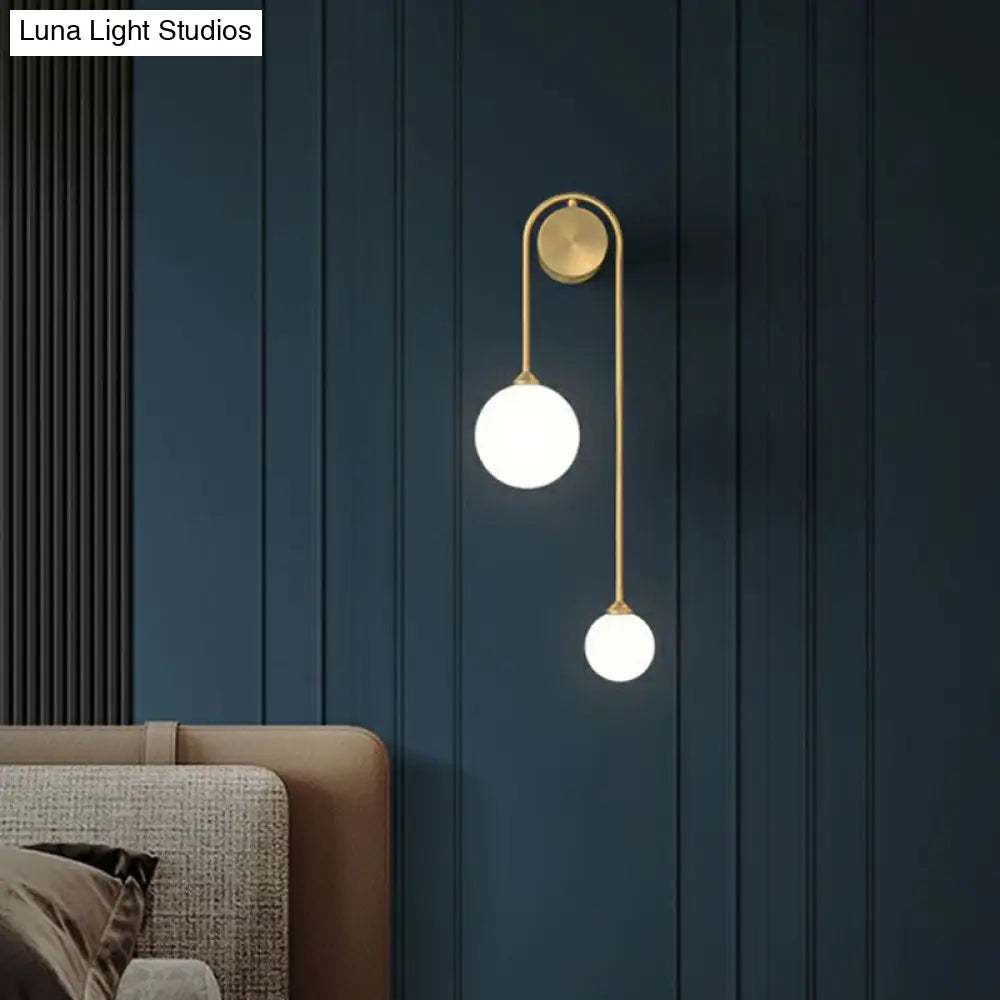 Opal Glass Ball Designer Sconce With 2 Gold Heads For Wall Mounting In Living Room