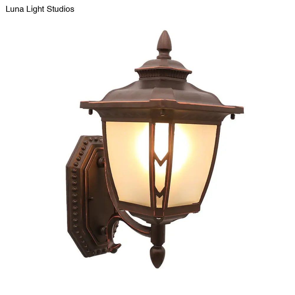 Outdoor Pinecone Wall Sconce With Frosted Glass - Coffee 1-Light Fixture For Lodge-Inspired Lighting