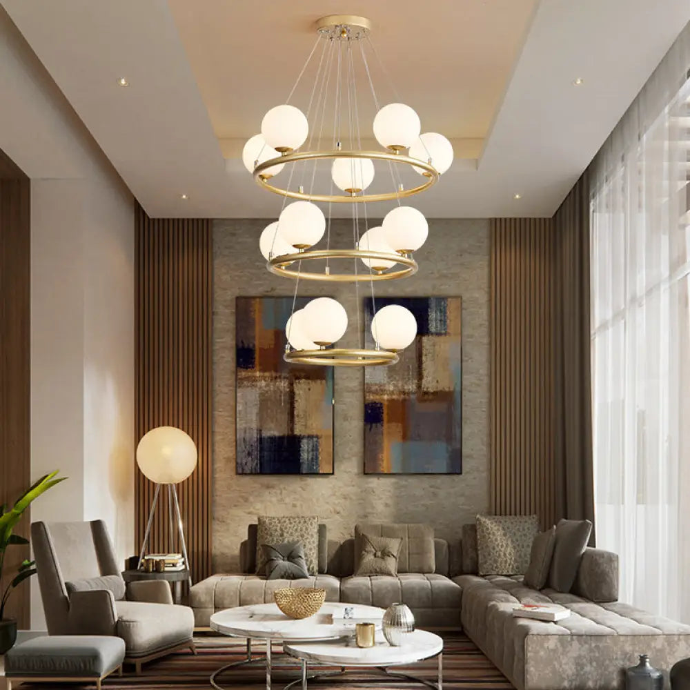 Postmodern Metal Chandelier With Ball Glass Shade