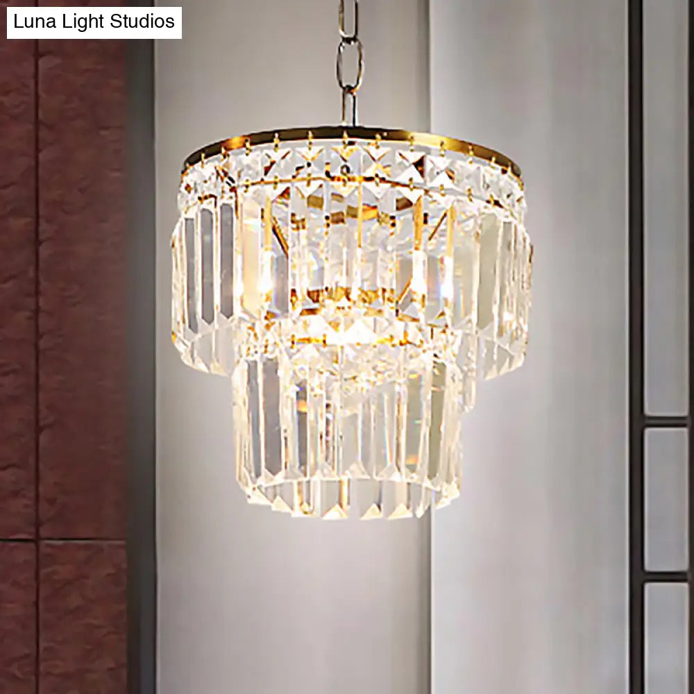 Prismatic Pendant Light: 2 Layer Crystal & Brass Hanging Ceiling Fixture for Living Room Brass