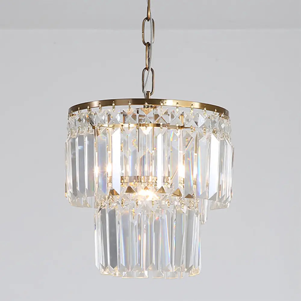 Prismatic Pendant Light: 2 Layer Crystal & Brass Hanging Ceiling Fixture for Living Room Brass