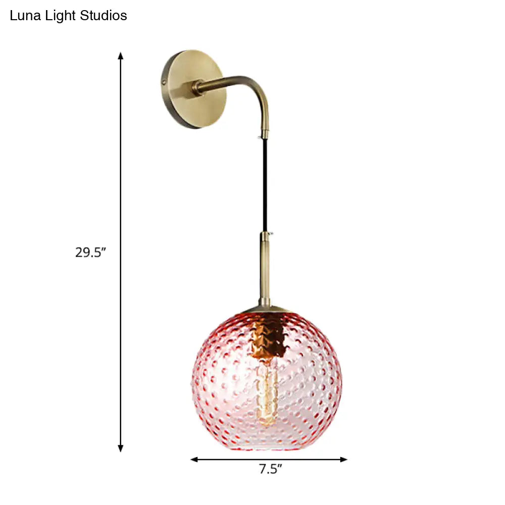 Retro Glass Globe Wall Lamp: Pink/Yellow/Blue With Brass Finish