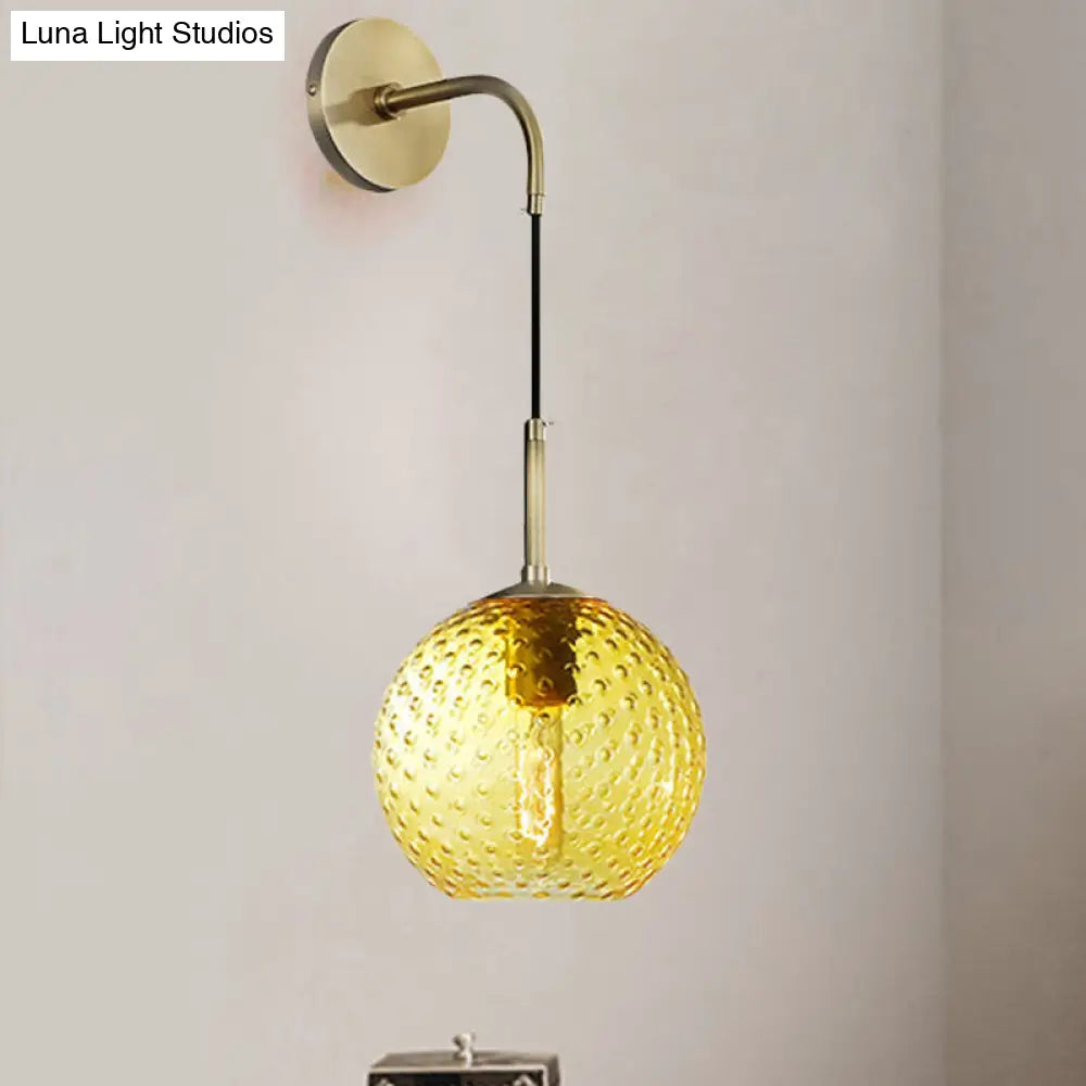 Retro Glass Globe Wall Lamp: Pink/Yellow/Blue With Brass Finish