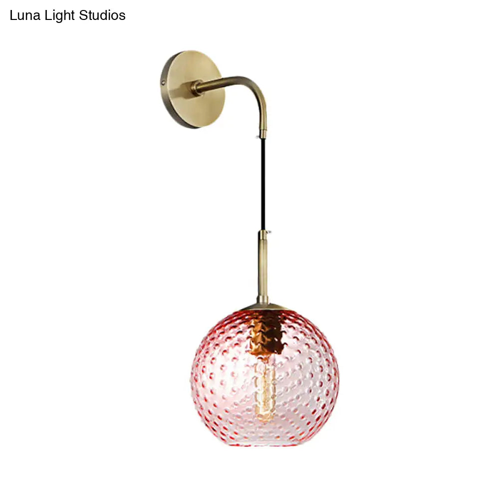 Retro Glass Globe Wall Lamp: Pink/Yellow/Blue With Brass Finish