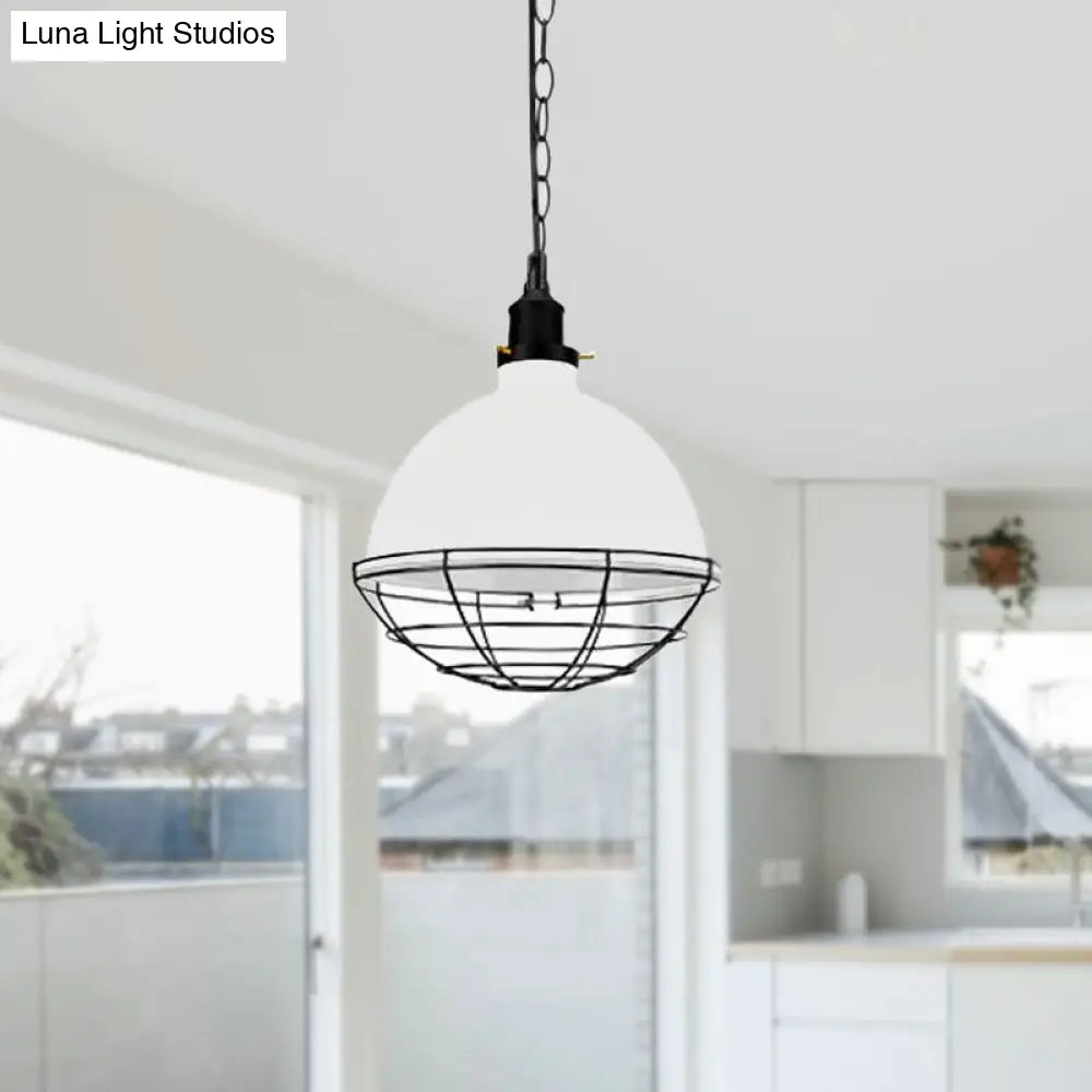 Retro Industrial Metal Pendant Light - Bowl Shade 1 Bulb Black/White/Red Indoor Ceiling With Wire