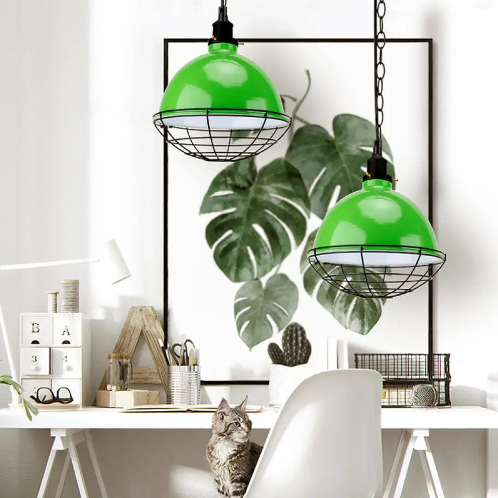 Retro Industrial Metal Pendant Light - Bowl Shade 1 Bulb Black/White/Red Indoor Ceiling With Wire