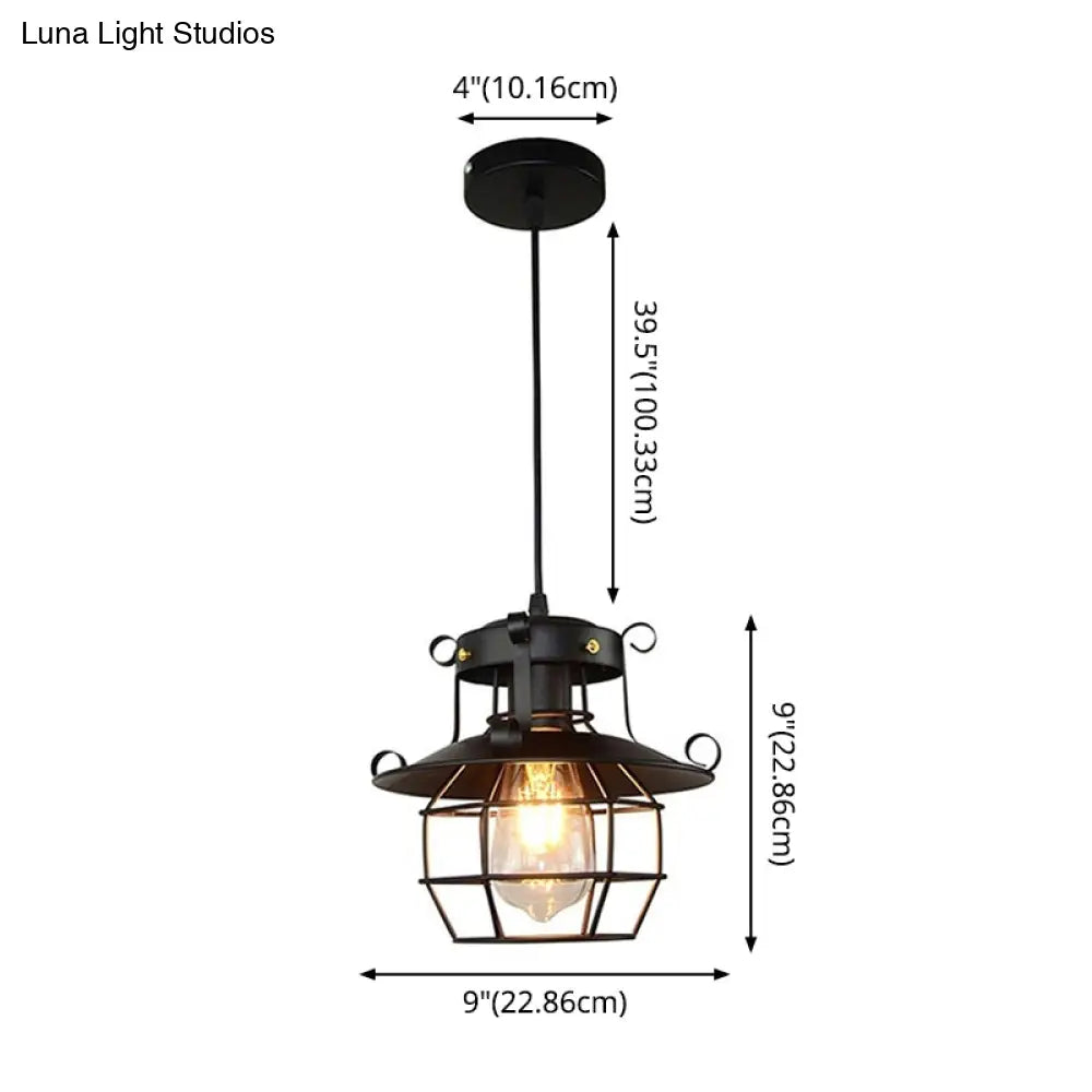 Retro Industrial Style Metal Pendant Light For Restaurants - 1-Light Lantern Ceiling